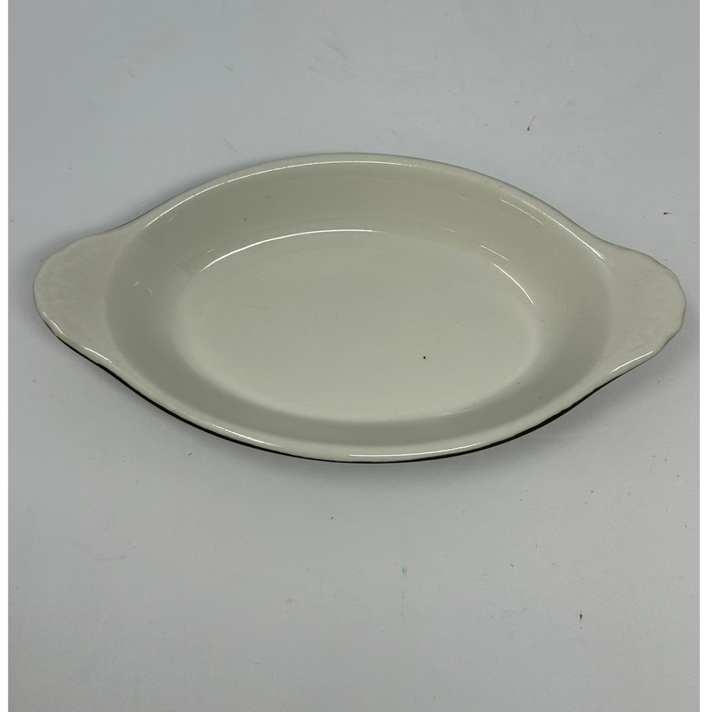 Hall China 527 Green Ivory Oval Au Gratin Baking Dish Stoneware Made in USA A2